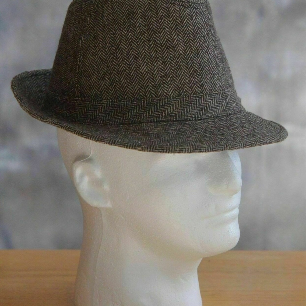Men's AVALON CLASSIC Size M / L Hat Fedora Brown Herringbone Poly Wool Blend